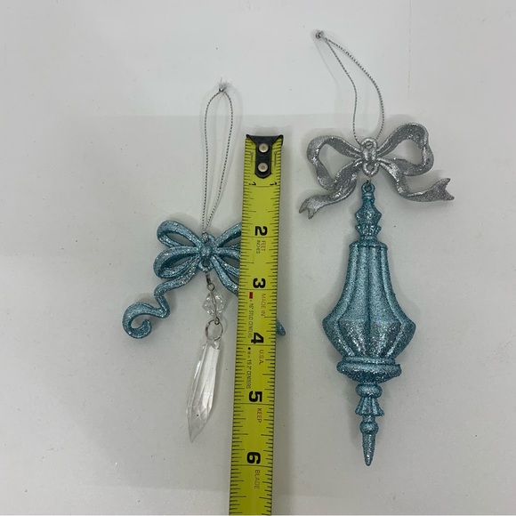 Blue & Silver Glitter Bow Faux Crystal Feminine Christmas Ornaments Set New - Picture 8 of 8